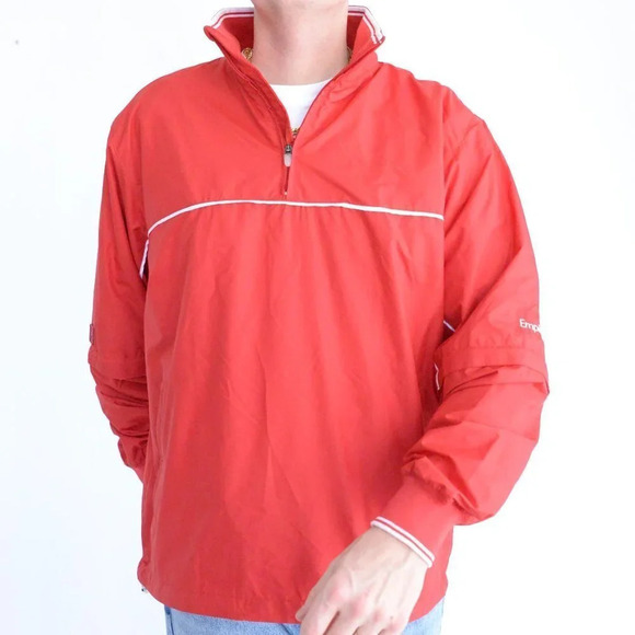 Antigua Red  Quarter Zip w Removable Sleeves Golf Windbreaker Size Medium - Picture 1 of 11